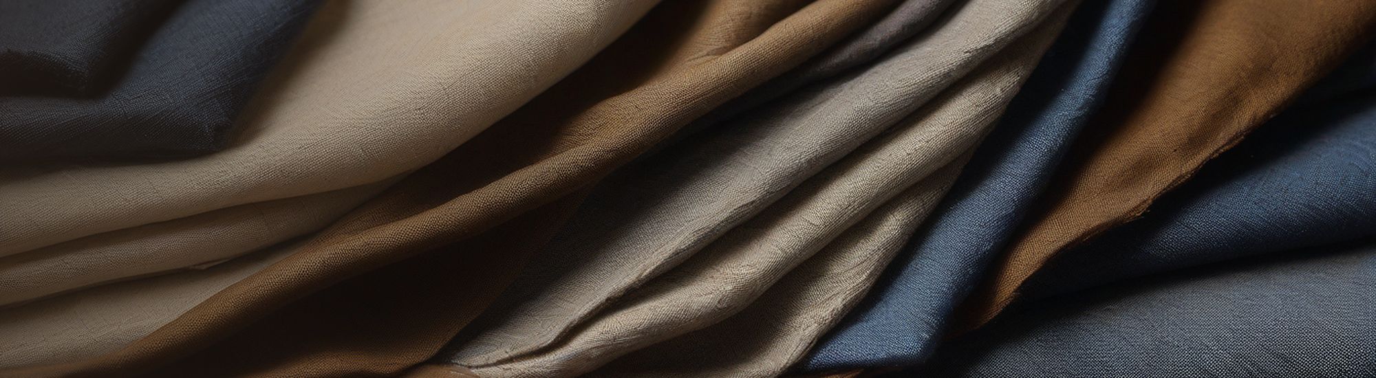 Folded textured linen in ivory, sand, caramel and slate blue