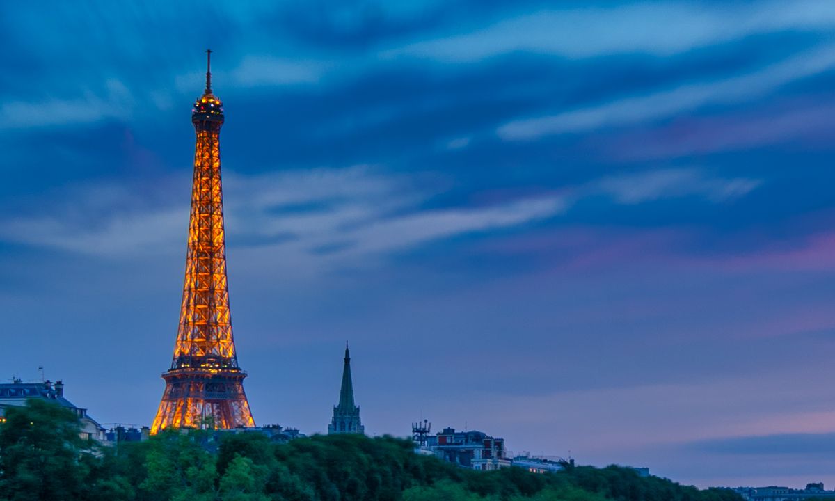 The Eiffel Tower in Paris at golden hour
