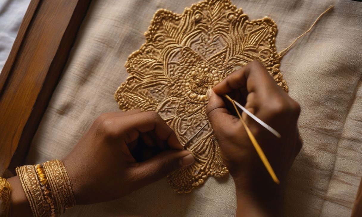An artisan working the embroidery by hand