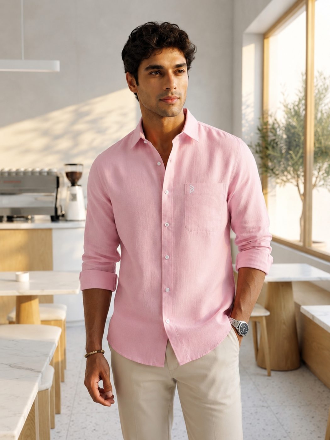 Down Linen-Blend Shirt
