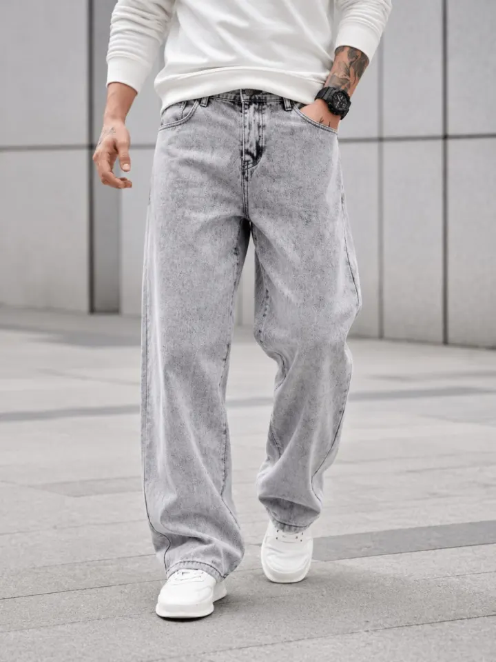 Bemount Bemount 90s Acid Trip Baggy Jeans in Acid Wash Grey, front view