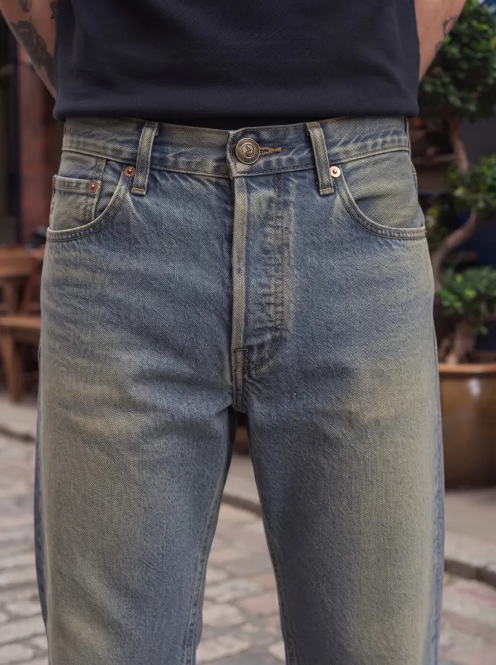 Bemount Bemount 90s Plaza Baggy Jeans in Vintage Tinted Blue, waist view
