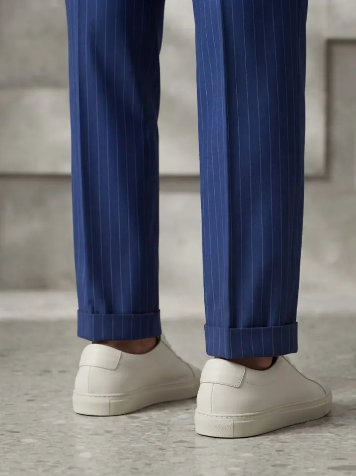 Bemount Cobalt Blue Pinstripe Chino, hem view
