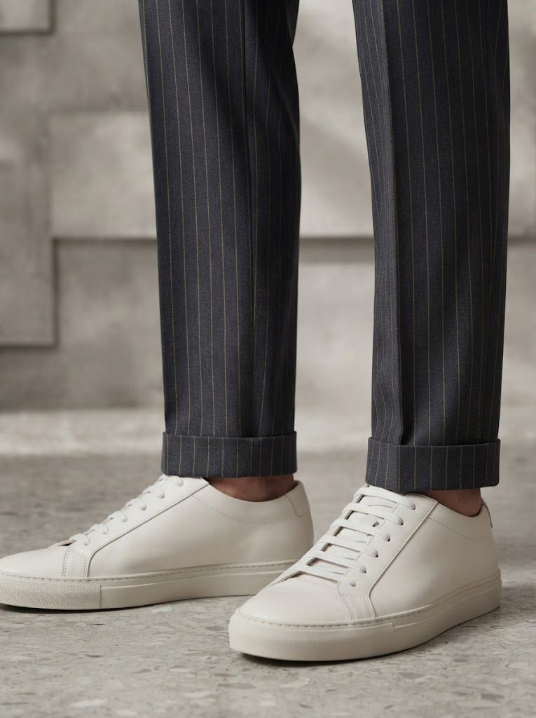 Deep Charcoal Pinstripe Chino, hem view