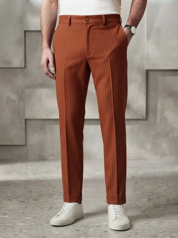 Bemount Earthy Rust Pinstripe Chino, front view