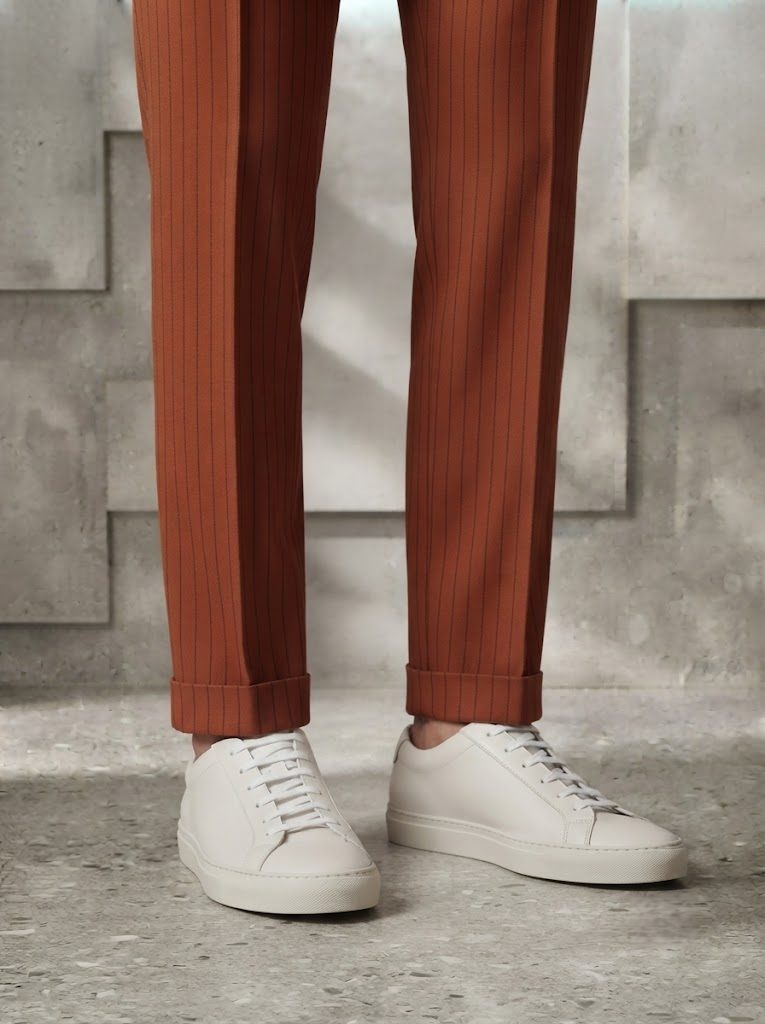 Earthy Rust Pinstripe Chino, hem view