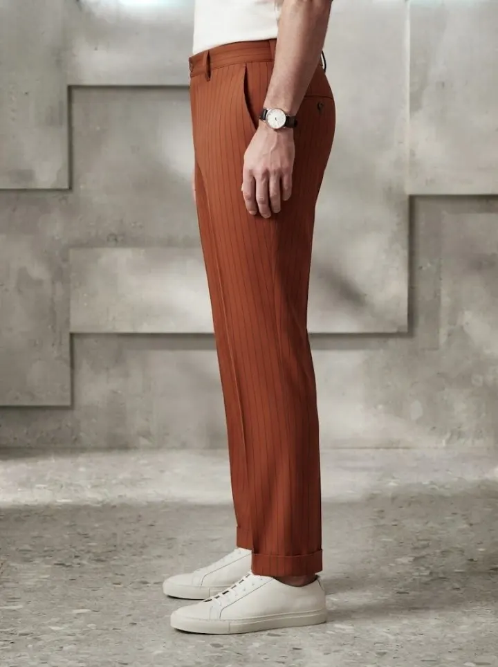 Bemount Earthy Rust Pinstripe Chino, side view