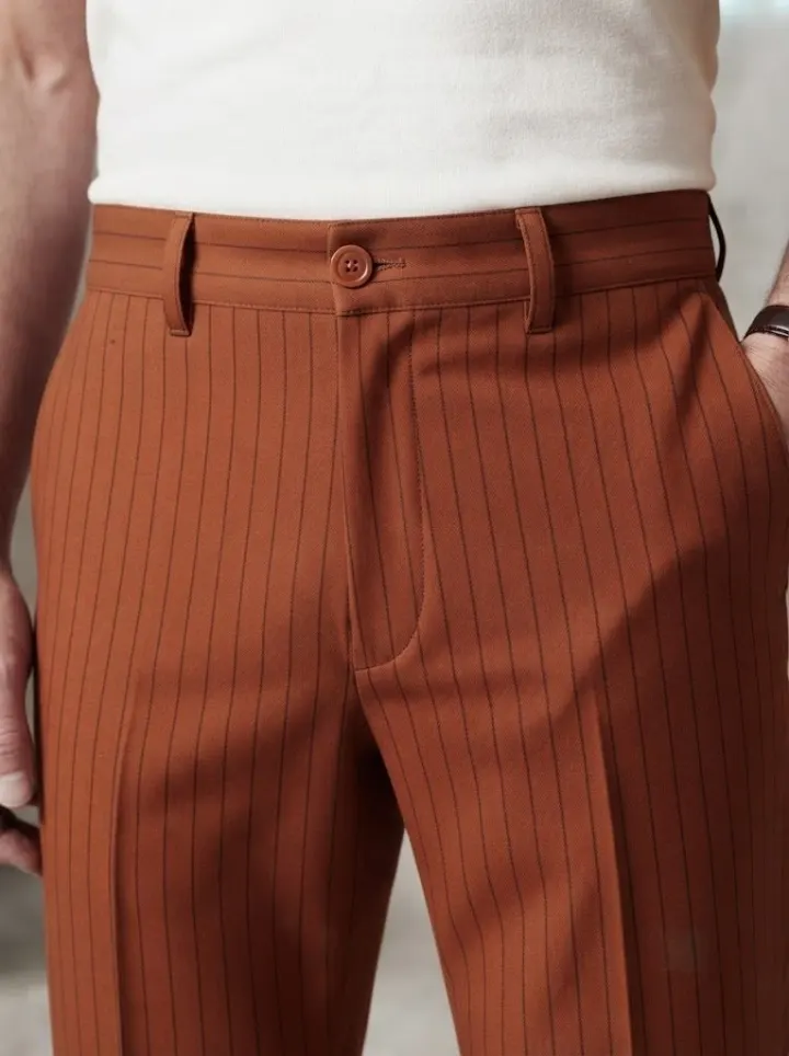 Bemount Earthy Rust Pinstripe Chino, waist view