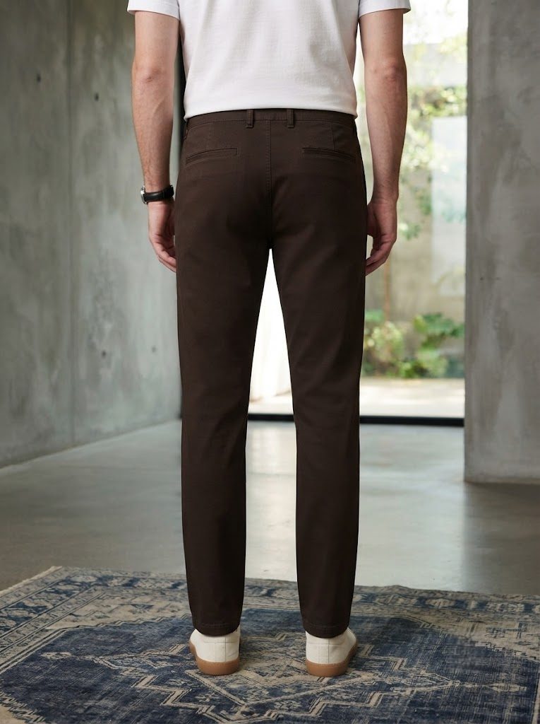 Pleated Dark Brown Chino, back view