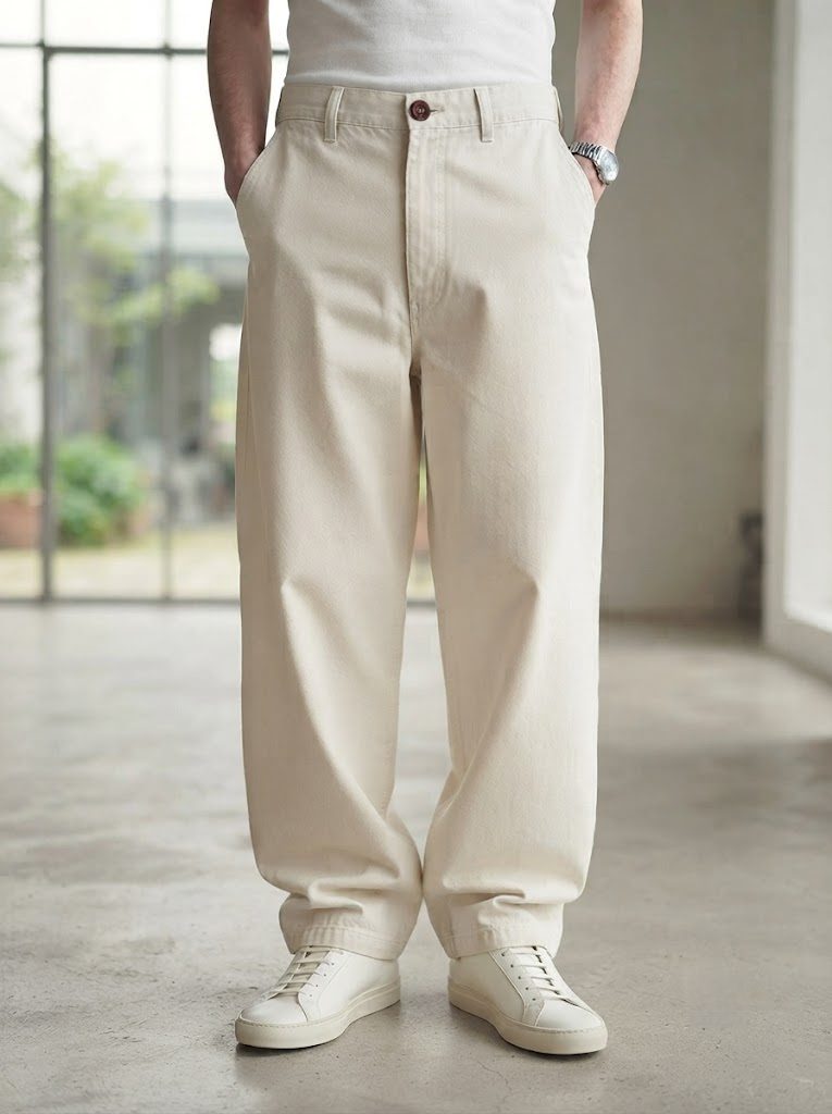 Wide-Leg Chino, Canvas White, front view