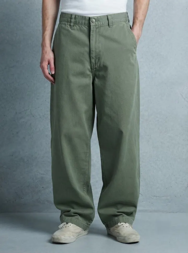 Bemount Wide-Leg Chino, Faded Military Green, front view