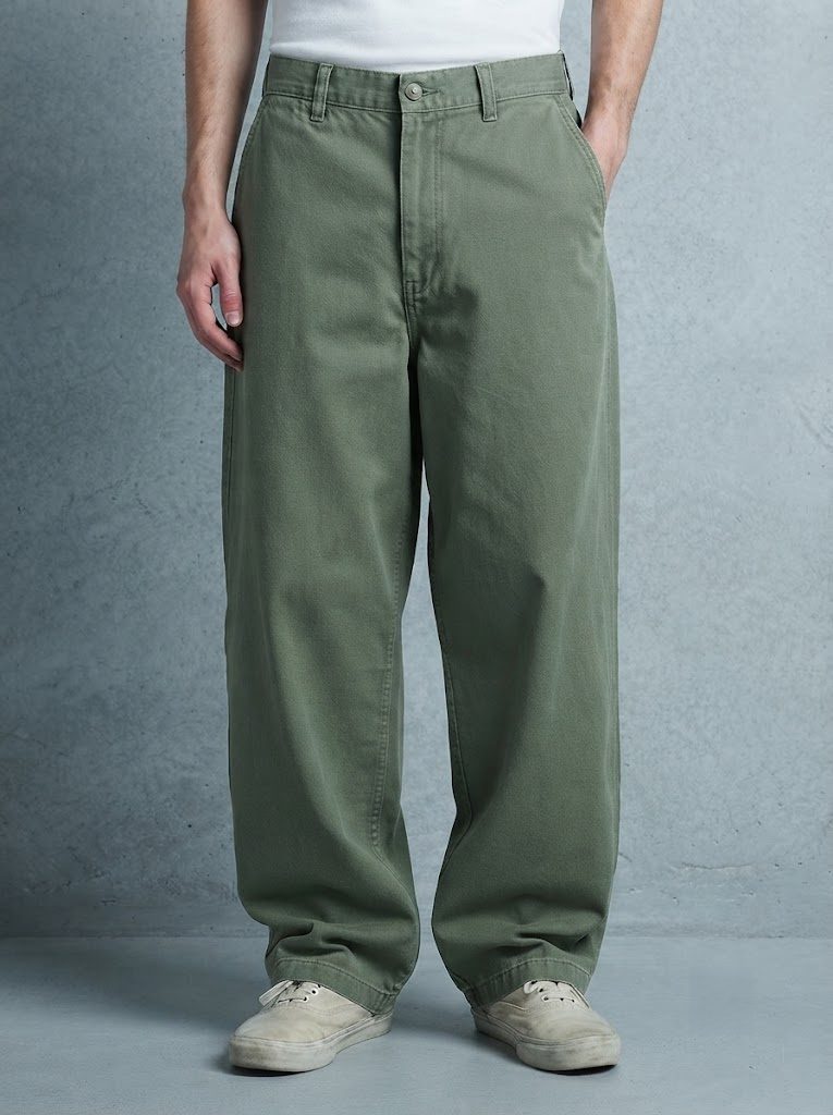 Wide-Leg Chino, Faded Military Green, front view
