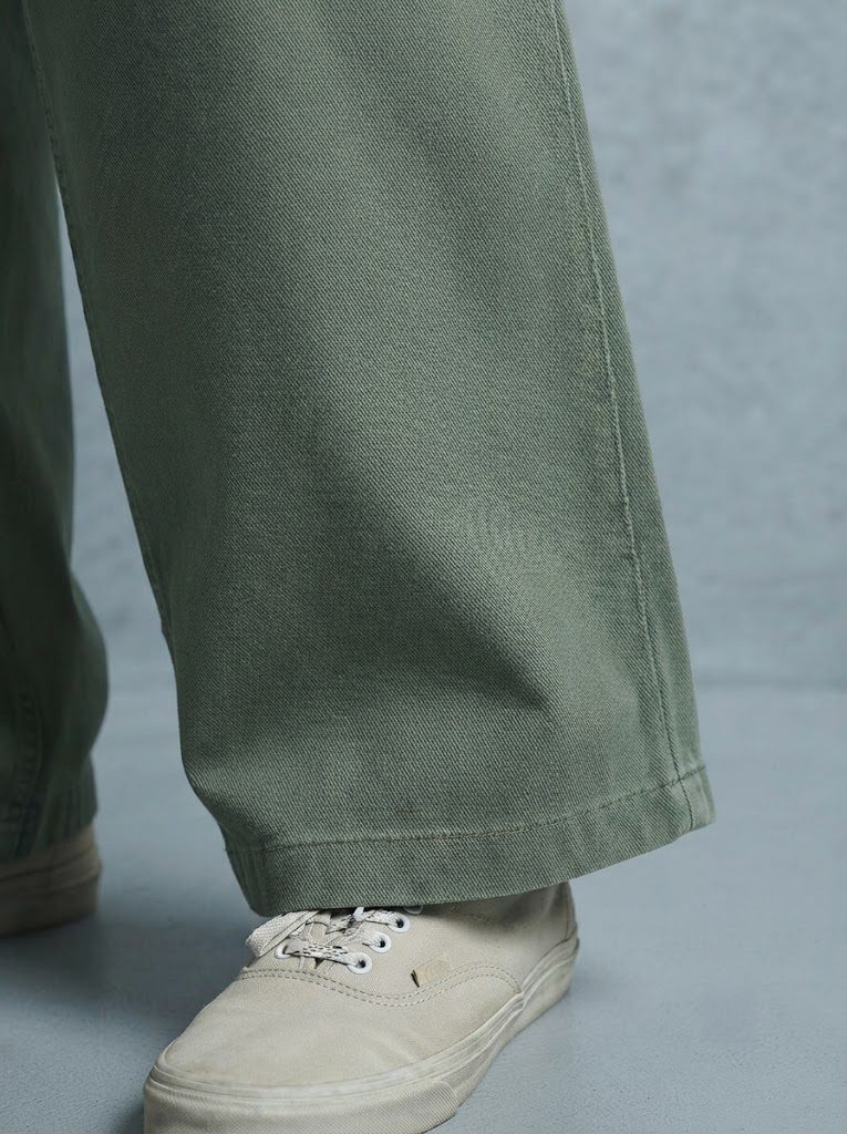 Wide-Leg Chino, Faded Military Green, hem view