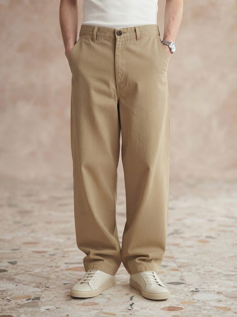 Wide-Leg Chino, Washed Khaki, front view