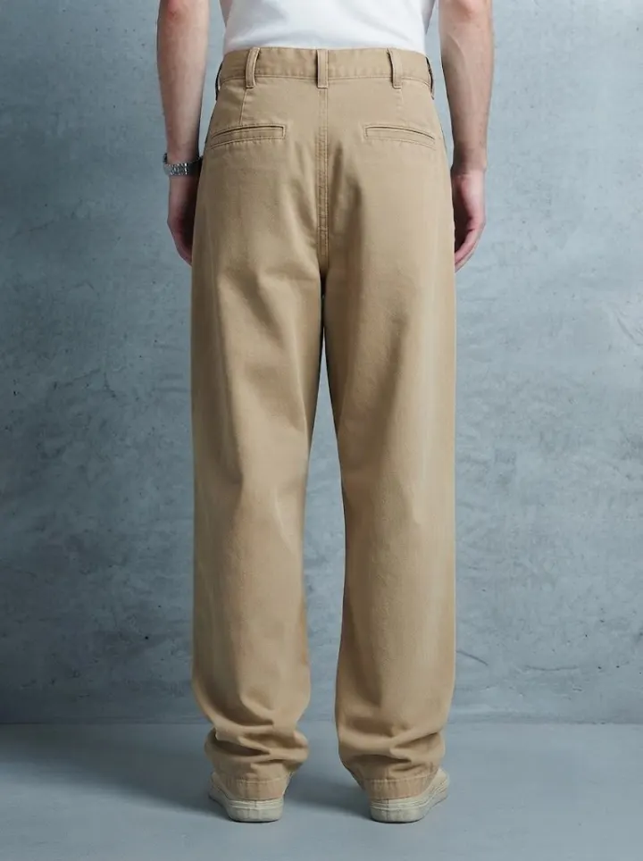 Bemount Wide-Leg Chino, Washed Khaki, back view