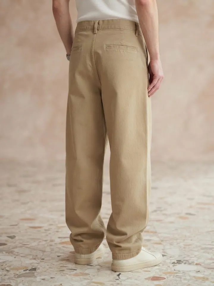 Bemount Wide-Leg Chino, Washed Khaki, side back view