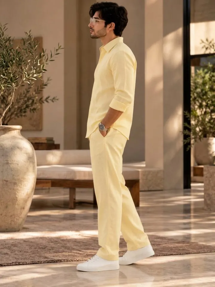 Bemount Bemount Buttercream Linen Co-ord Set in Buttercream, side view