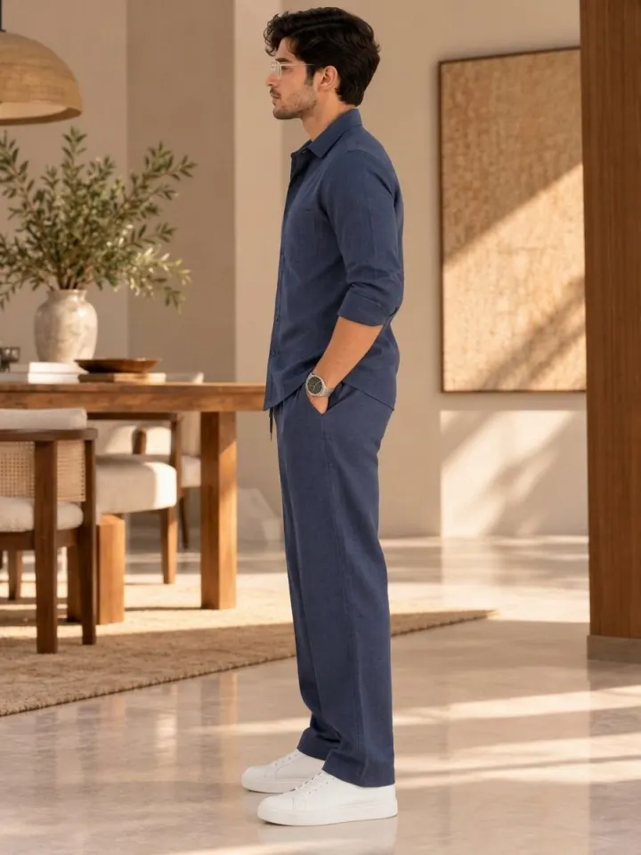 Bemount Bemount Midnight Sapphire Linen Co-ord Set in Midnight Navy, side view