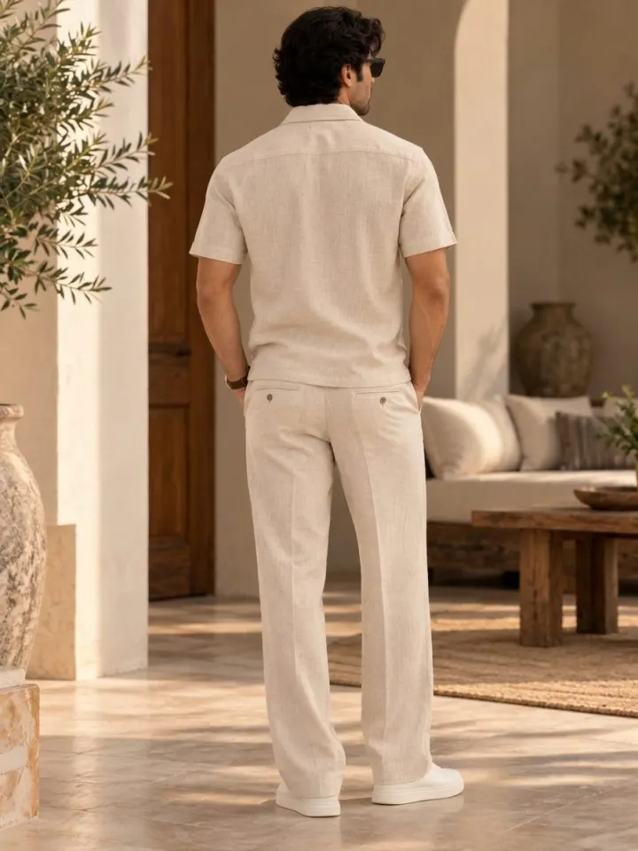 Bemount Bemount Zayn Resort Linen Co-ord Set in Oatmeal, back view