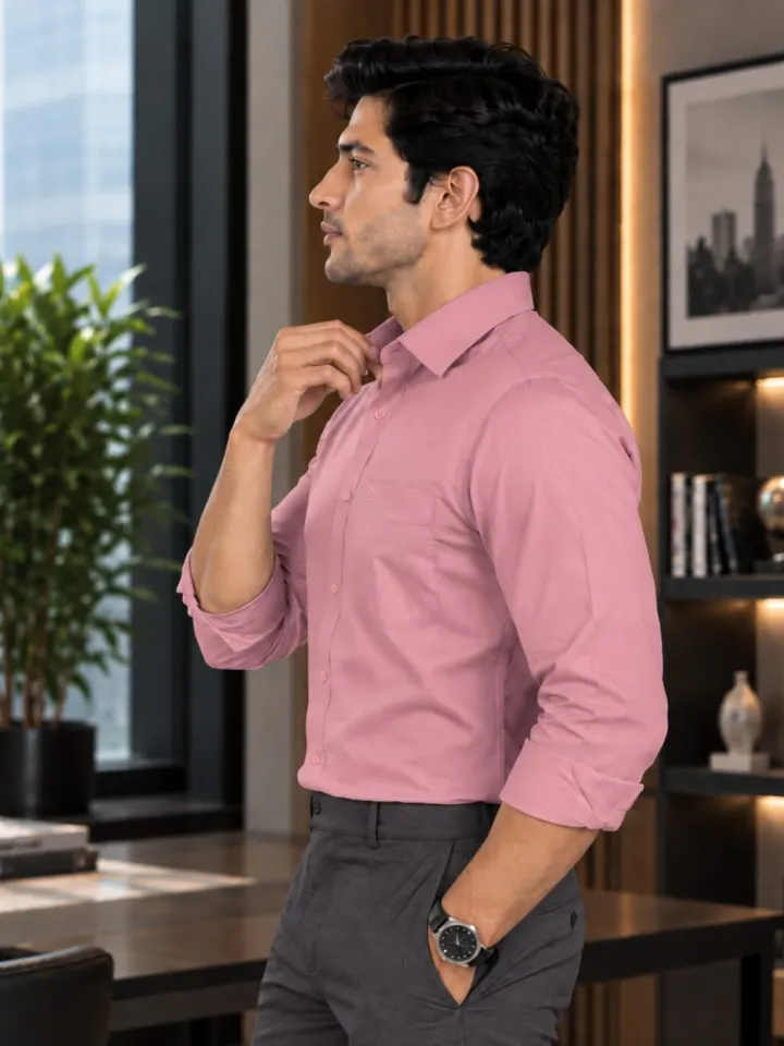 Bemount Bemount Dusty Rose Poplin Shirt in Dusty Rose, side view