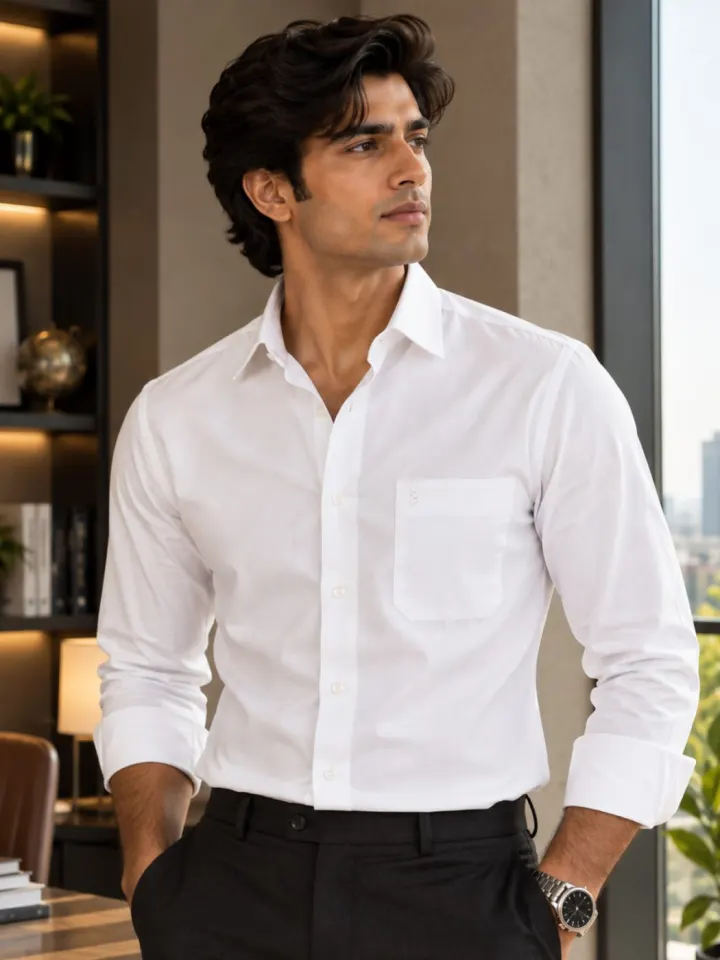 Bemount Bemount Signature White Poplin Shirt in White, front view
