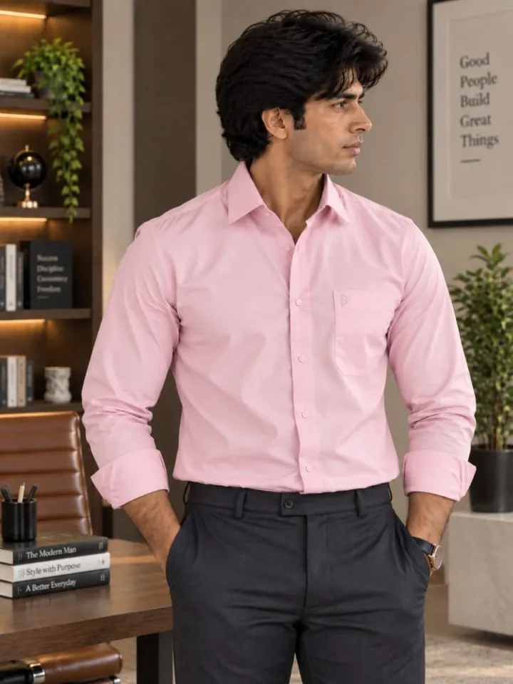 Bemount Bemount Soft Blush Pink Poplin Shirt in Soft Blush Pink, front view