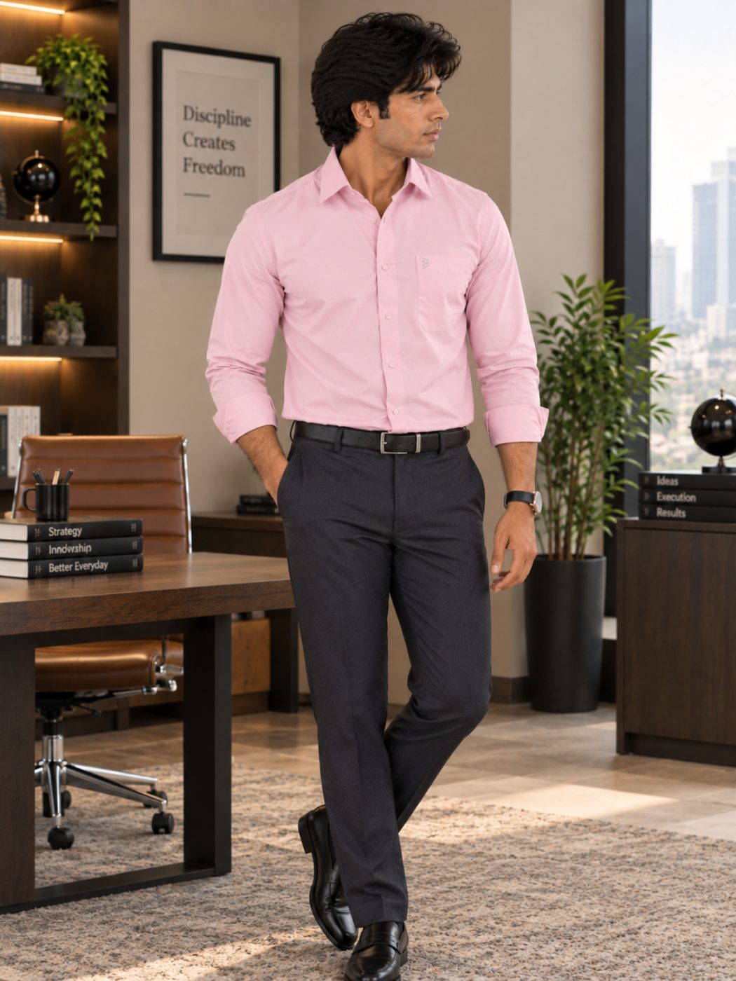 Bemount Bemount Soft Blush Pink Poplin Shirt in Soft Blush Pink, full body view