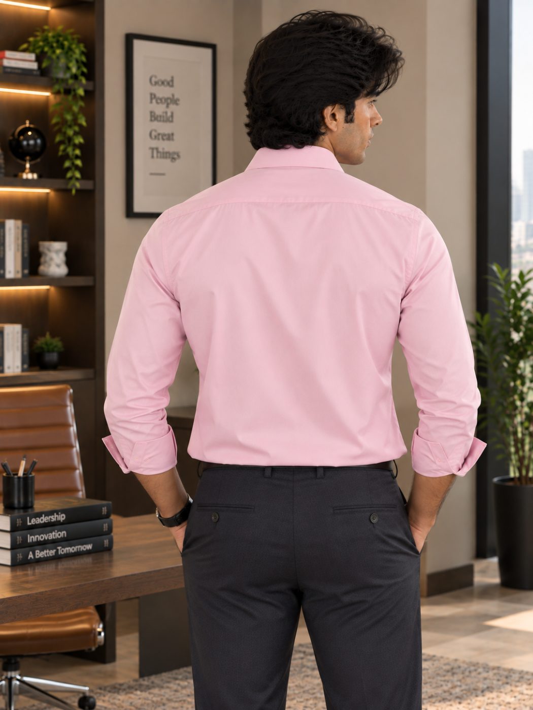 Bemount Bemount Soft Blush Pink Poplin Shirt in Soft Blush Pink, back view