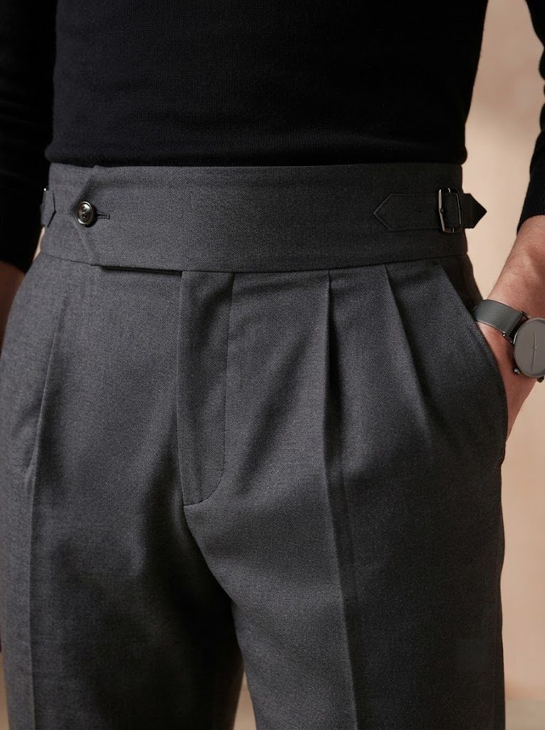 Elegant Charcoal Gurkha Trouser, waist view