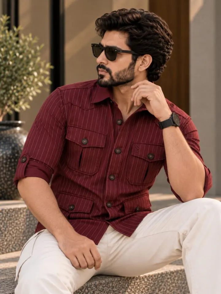 Bemount Burgundy Pinstripe Hunter Shirt, view 1