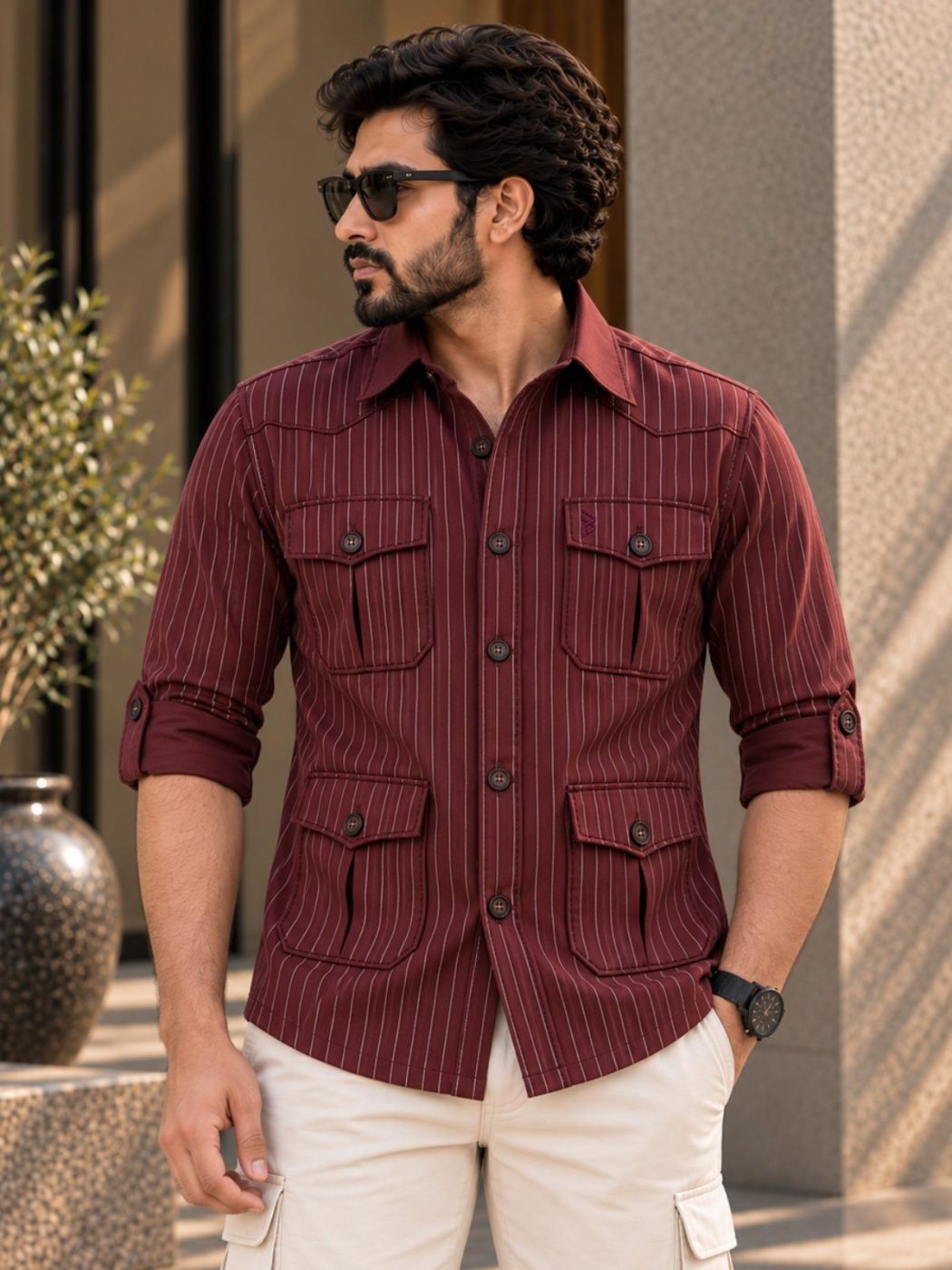 Burgundy Pinstripe Hunter Shirt, view 2