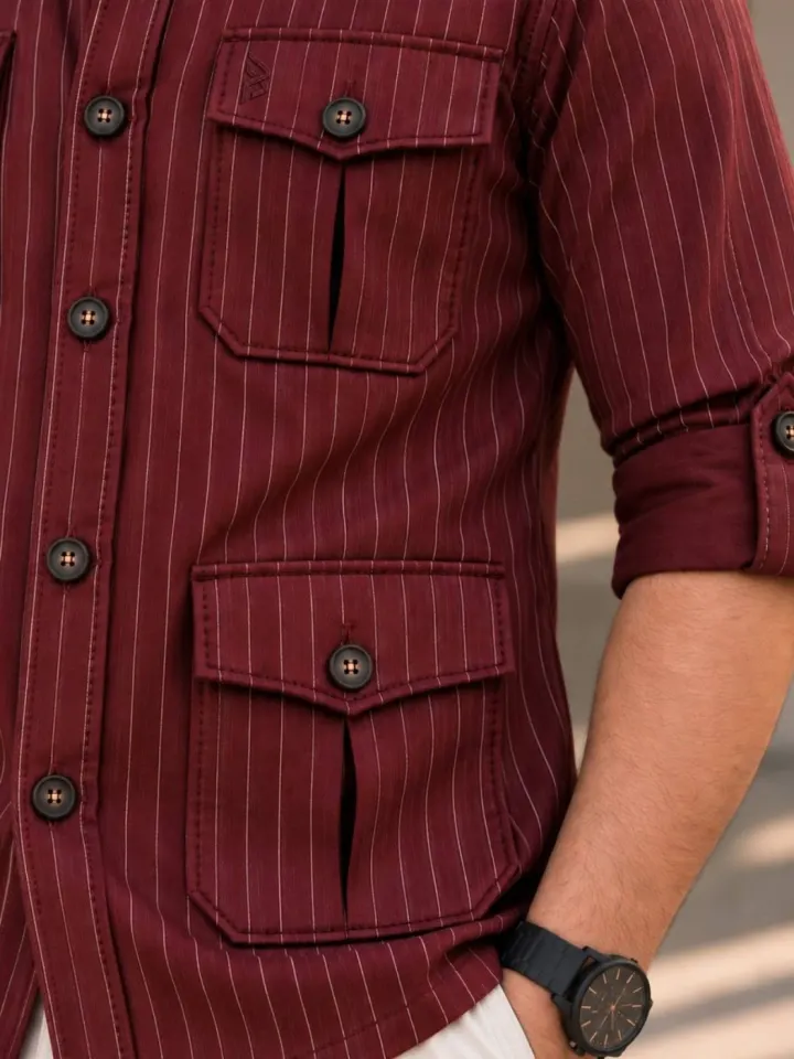 Bemount Burgundy Pinstripe Hunter Shirt, view 6