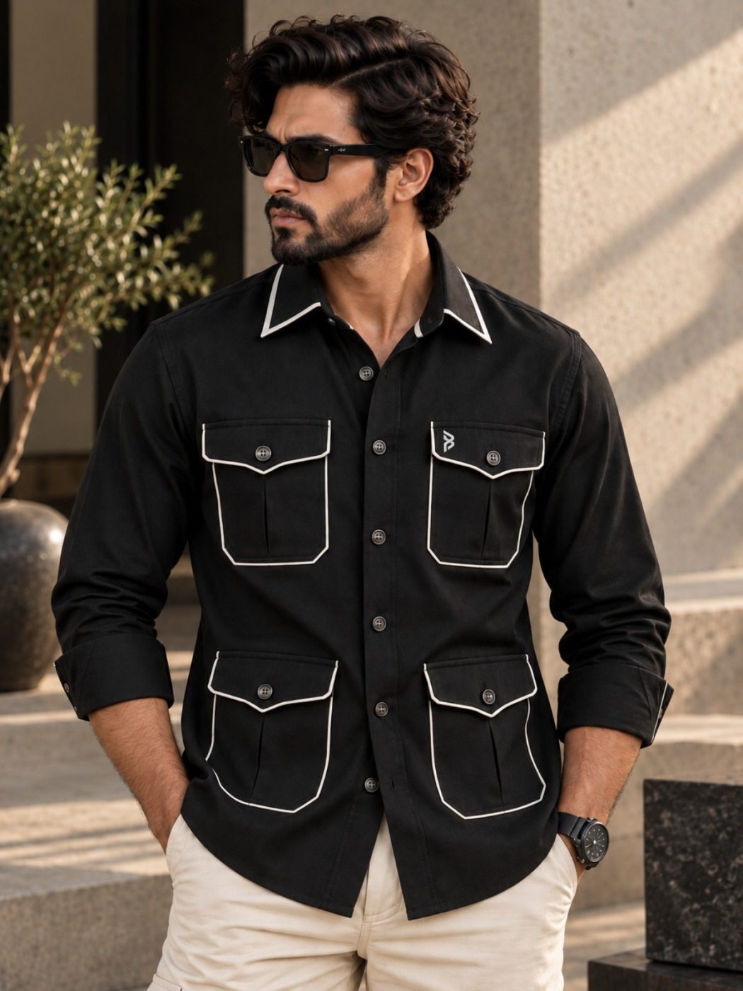 Noir Piped Hunter Shirt, view 1