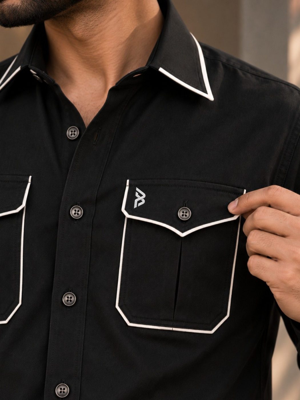Noir Piped Hunter Shirt, view 6