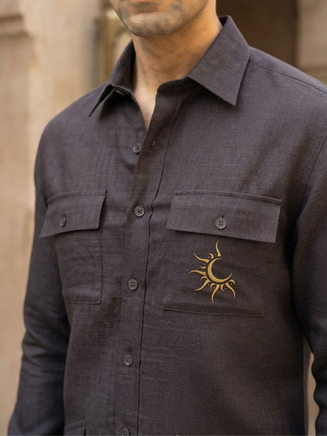 Rajputana Slate Linen Hunter Shirt, view 1