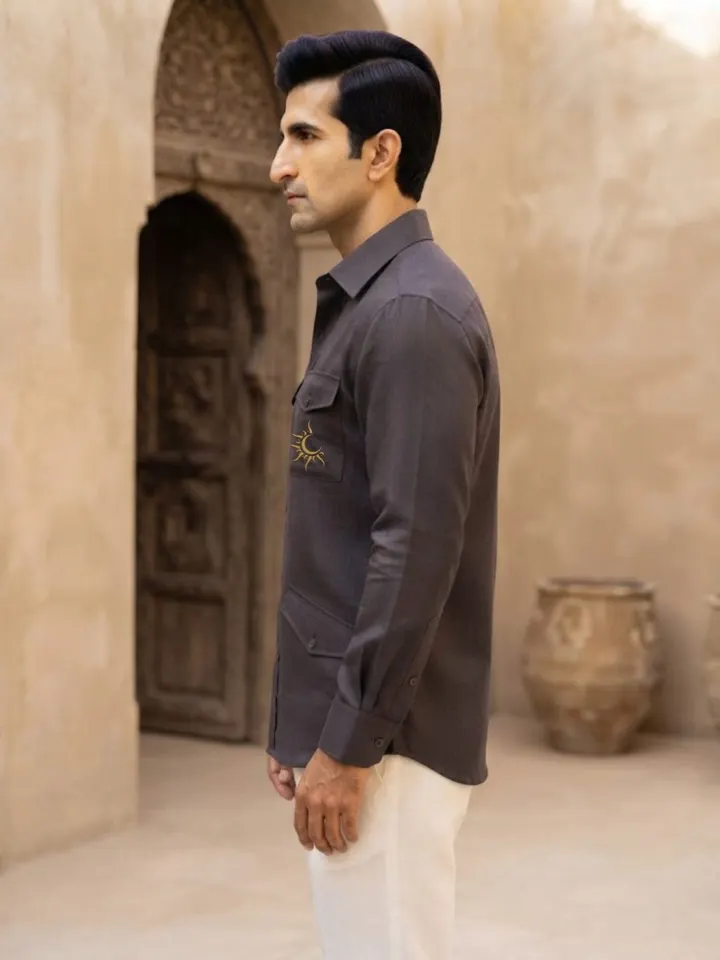 Bemount Rajputana Slate Linen Hunter Shirt, view 3