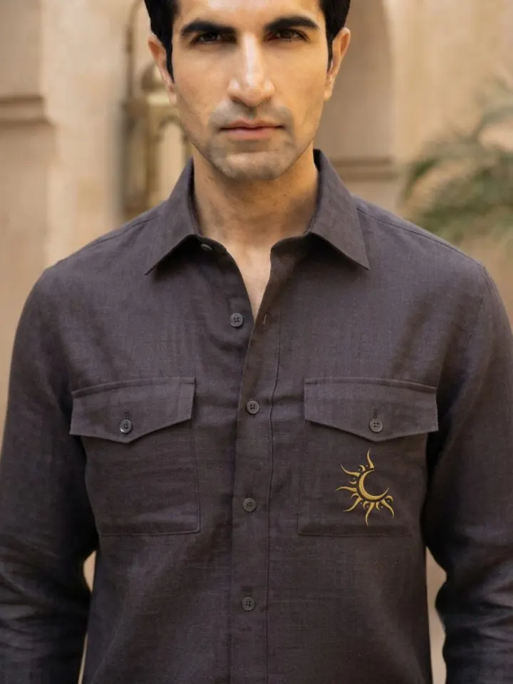 Bemount Rajputana Slate Linen Hunter Shirt, view 5