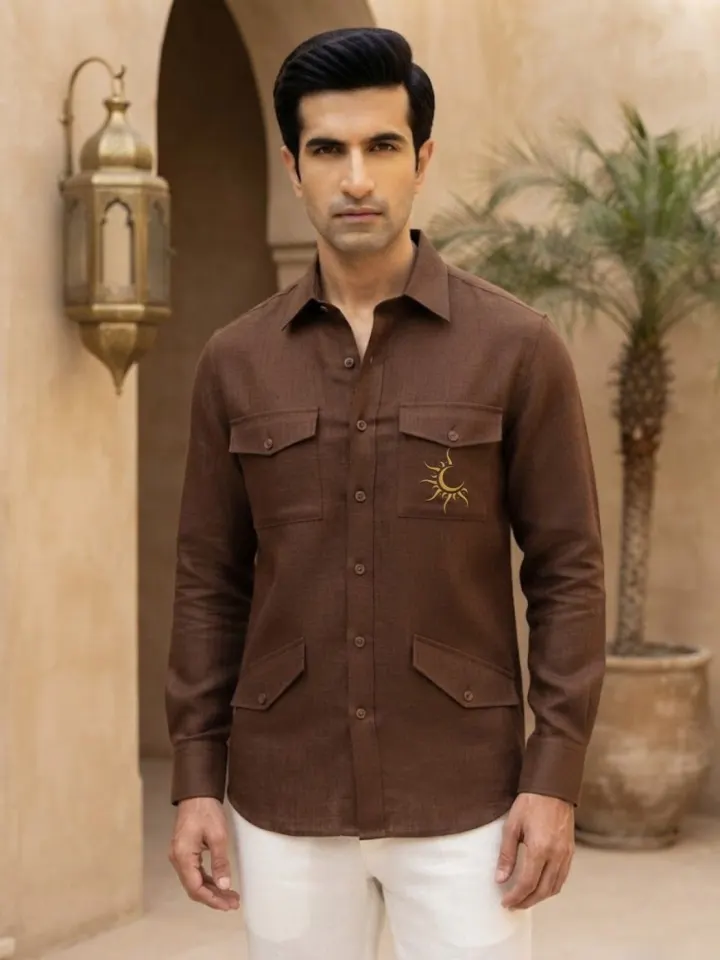 Bemount Rajputana Tobacco Linen Hunter Shirt, view 2