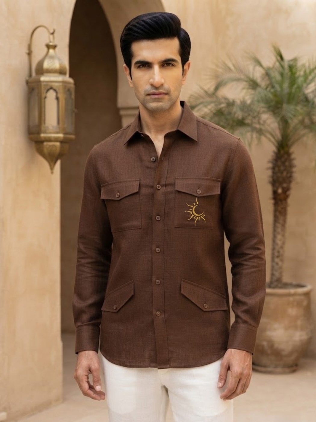 Rajputana Tobacco Linen Hunter Shirt, view 2