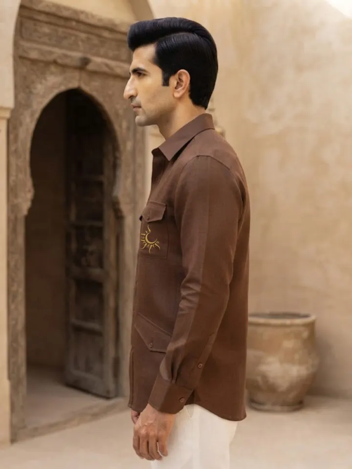 Bemount Rajputana Tobacco Linen Hunter Shirt, view 3