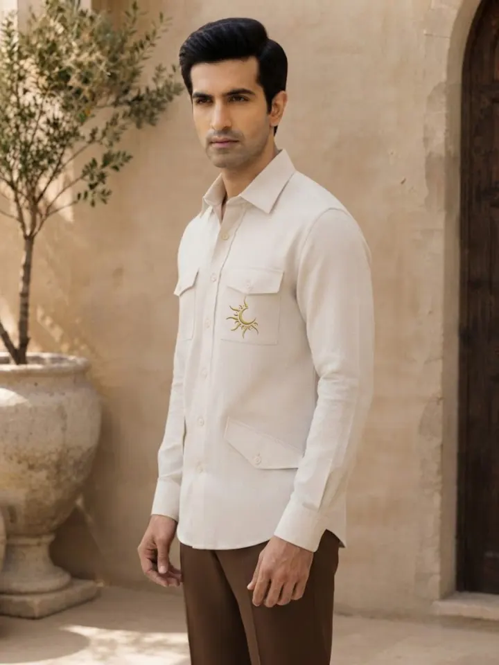 Bemount Rajputana White Linen Hunter Shirt, view 1