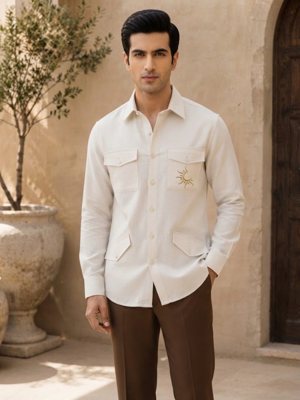 Rajputana White Linen Hunter Shirt, view 2