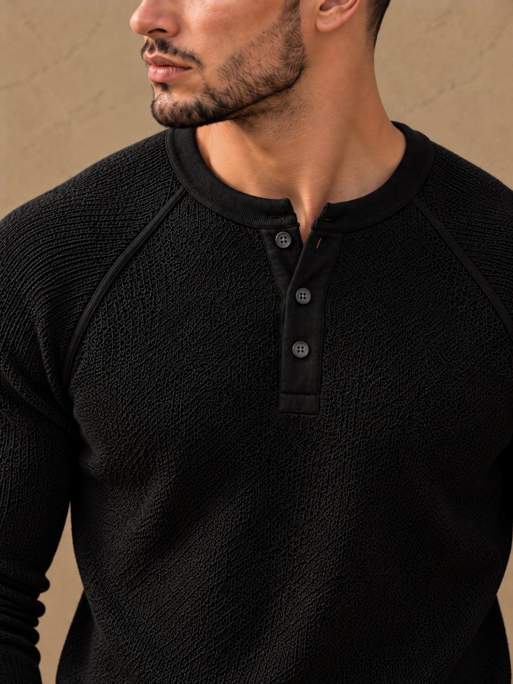 Bemount Bemount Black Birdseye Raglan Henley, view 6