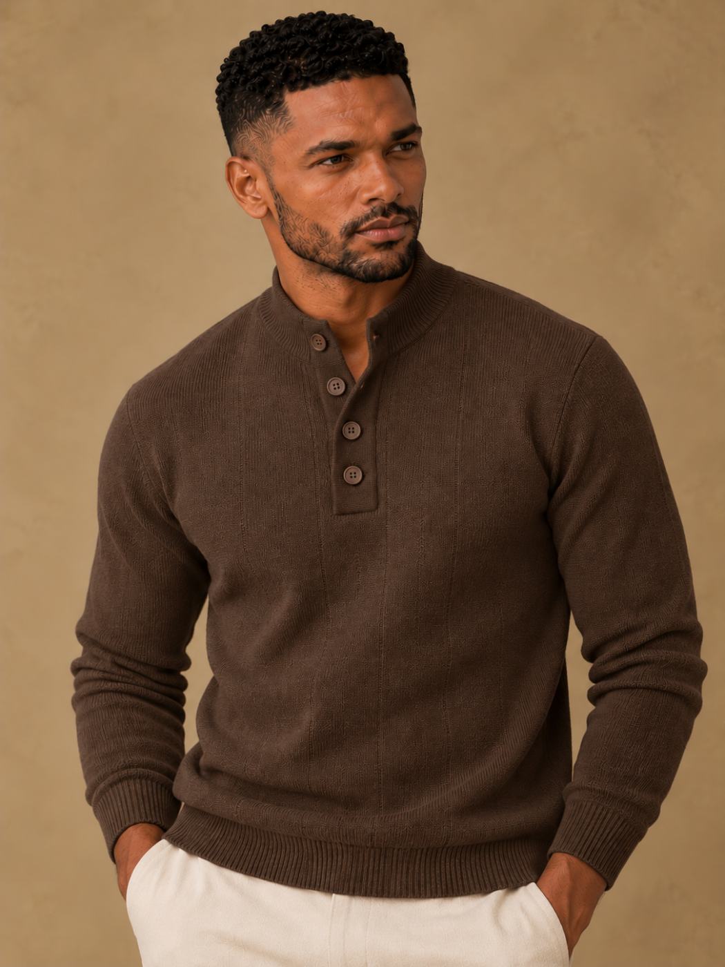 Bemount Bemount Deep Chocolate Contemporary Henley, front view