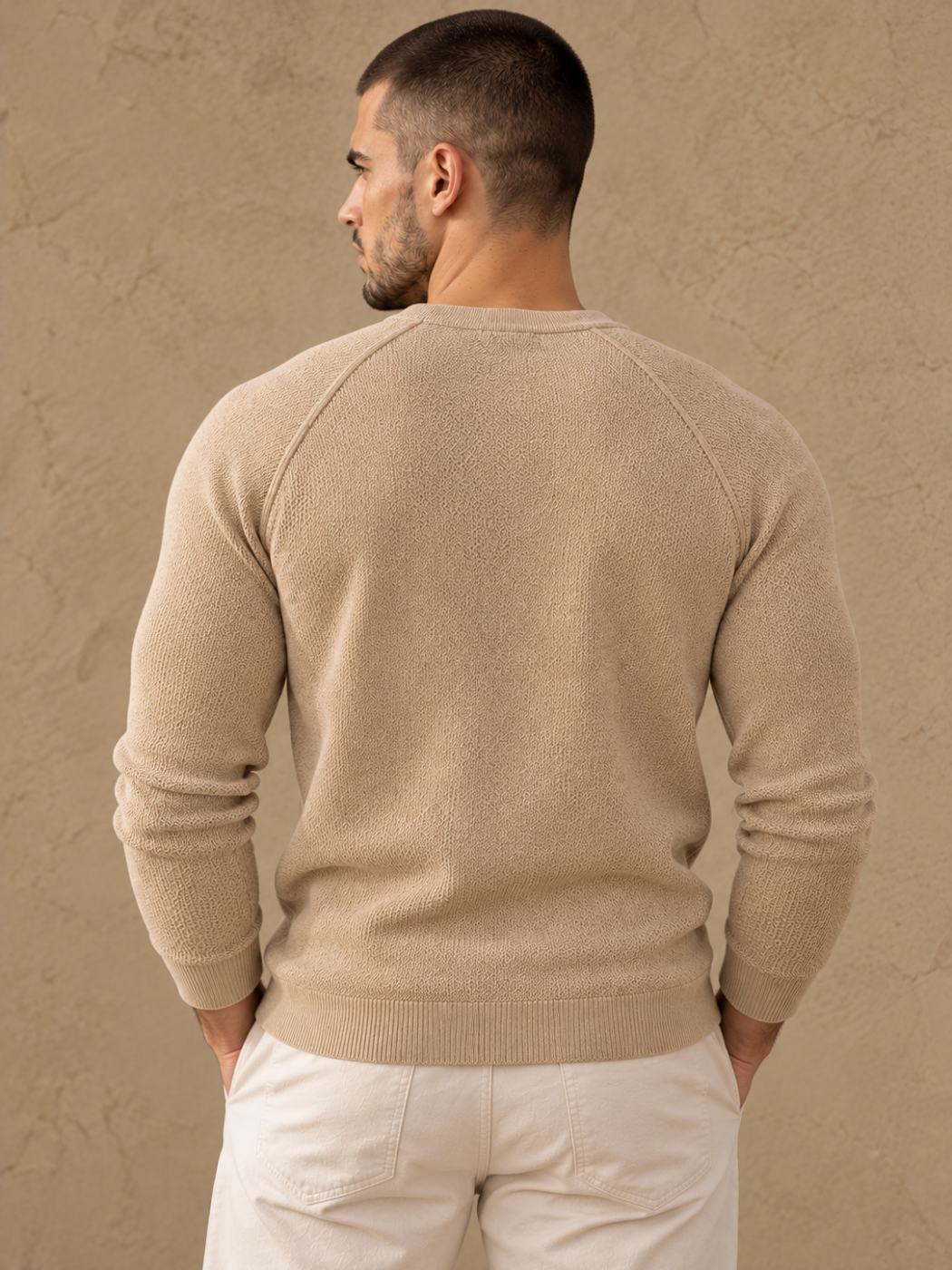 Bemount Bemount Sand Beige Birdseye Raglan Henley, view 3