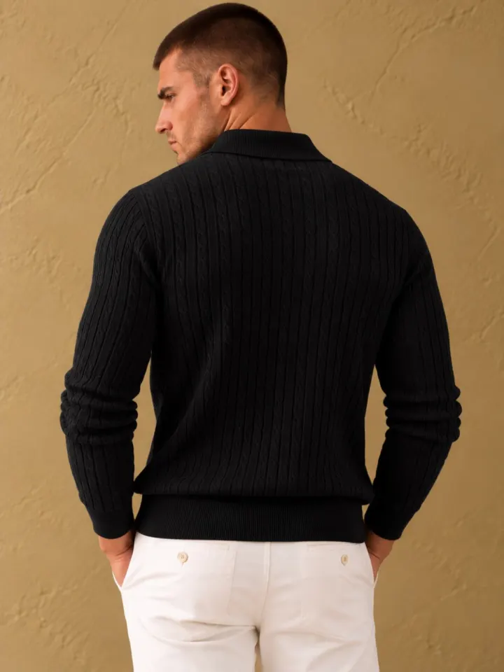 Bemount Bemount Black Sculpted Vertical Rib Knit Polo, view 5