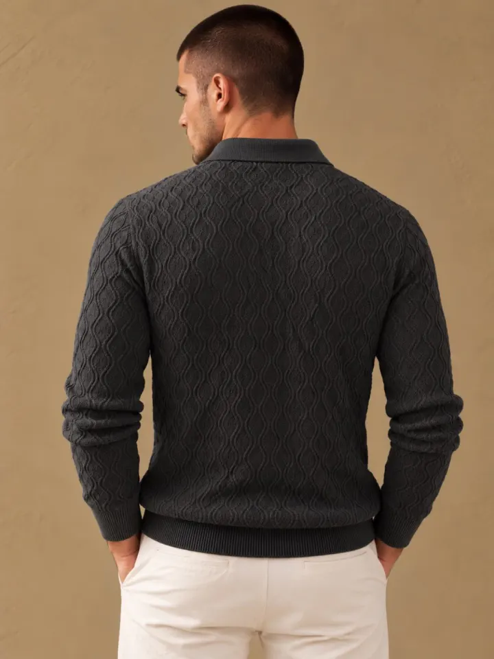 Bemount Bemount Charcoal Sculpted Wave Texture Knit Polo, view 3