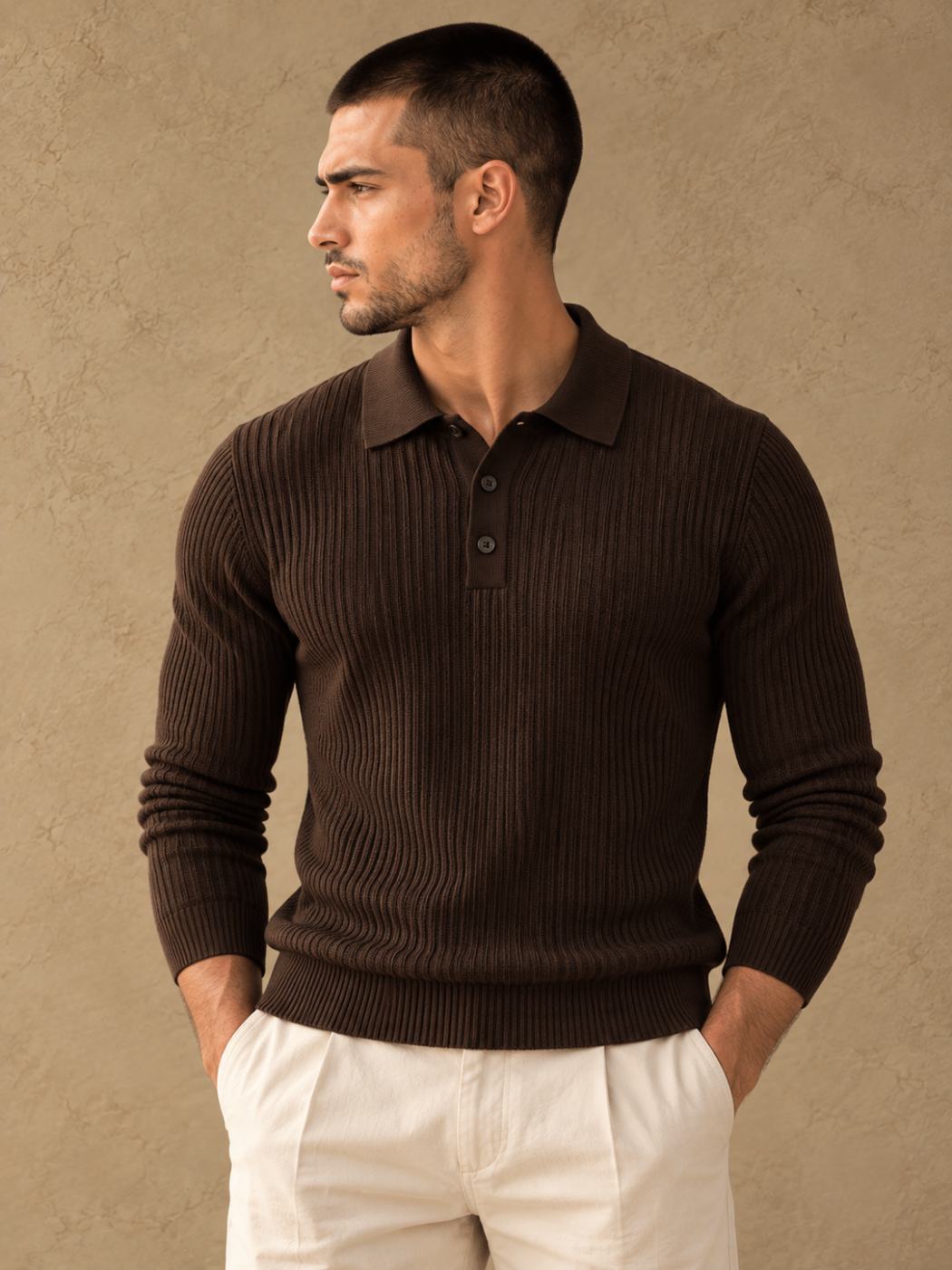 Bemount Dark Chocolate Signature Ribbed Knit Polo