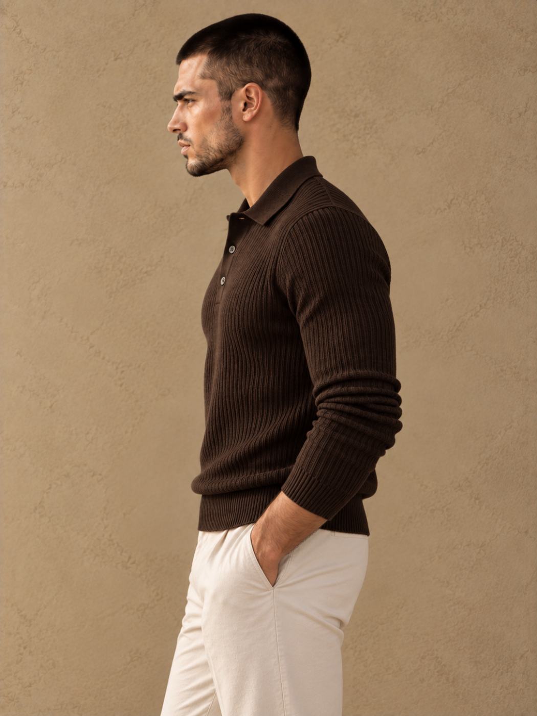 Bemount Bemount Dark Chocolate Signature Ribbed Knit Polo, view 5