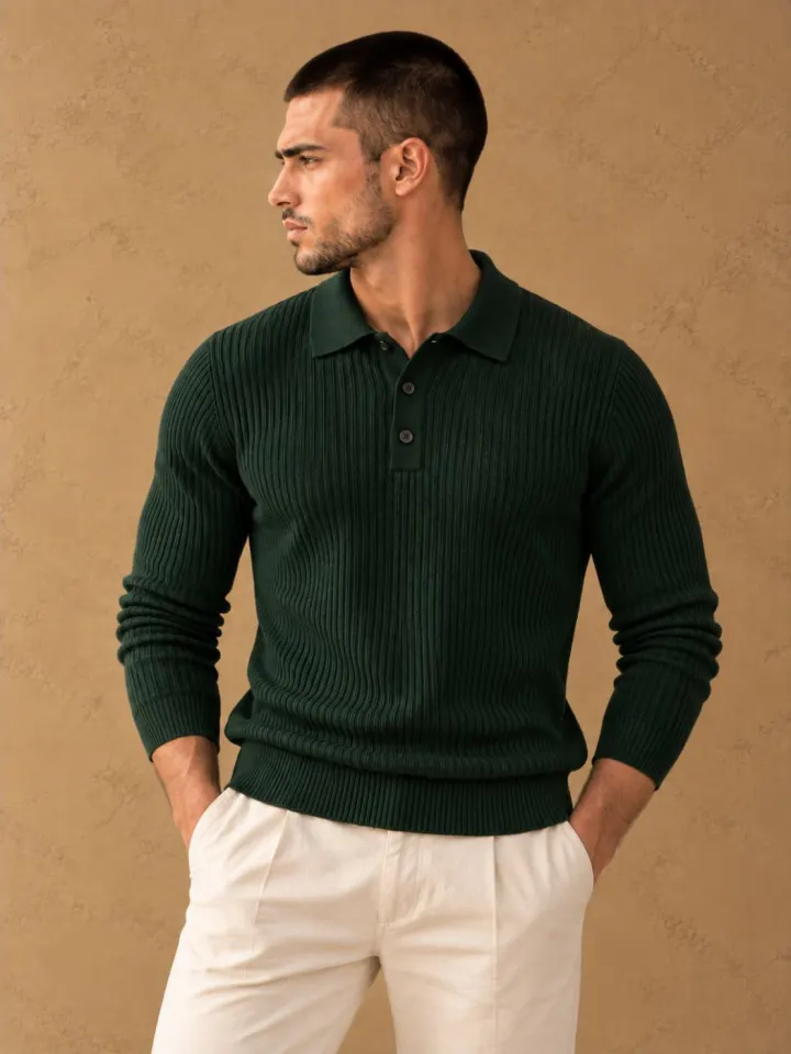 Bemount Bemount Dark Green Signature Ribbed Knit Polo, view 5